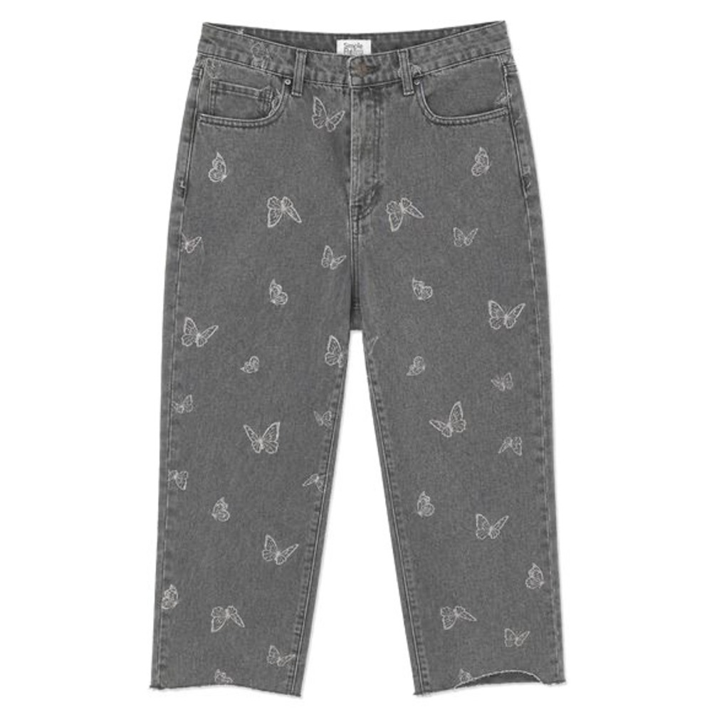 Simple Society Y2K Butterfly Print Gray Cropped Jeans 11/30‎